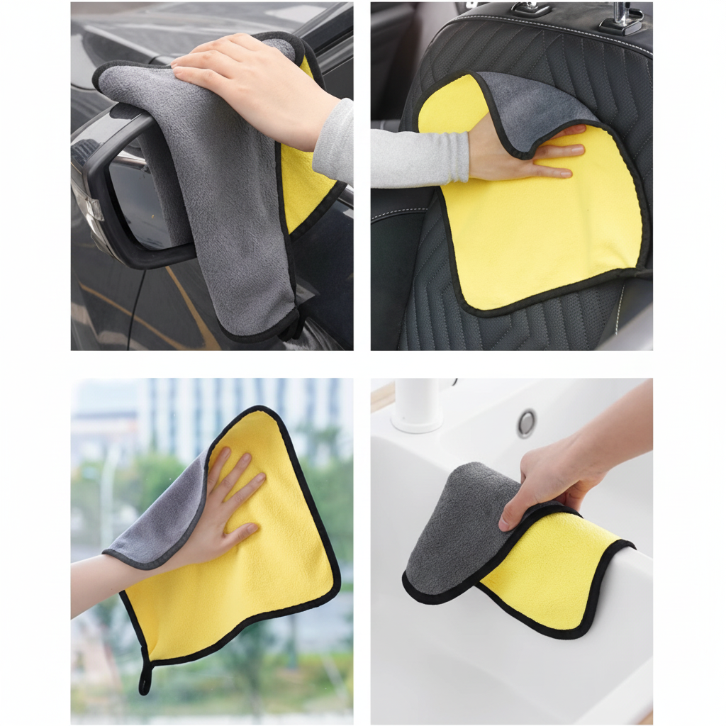 Dual-Sided Coral Fleece Car Wash Towel - Multi Scene