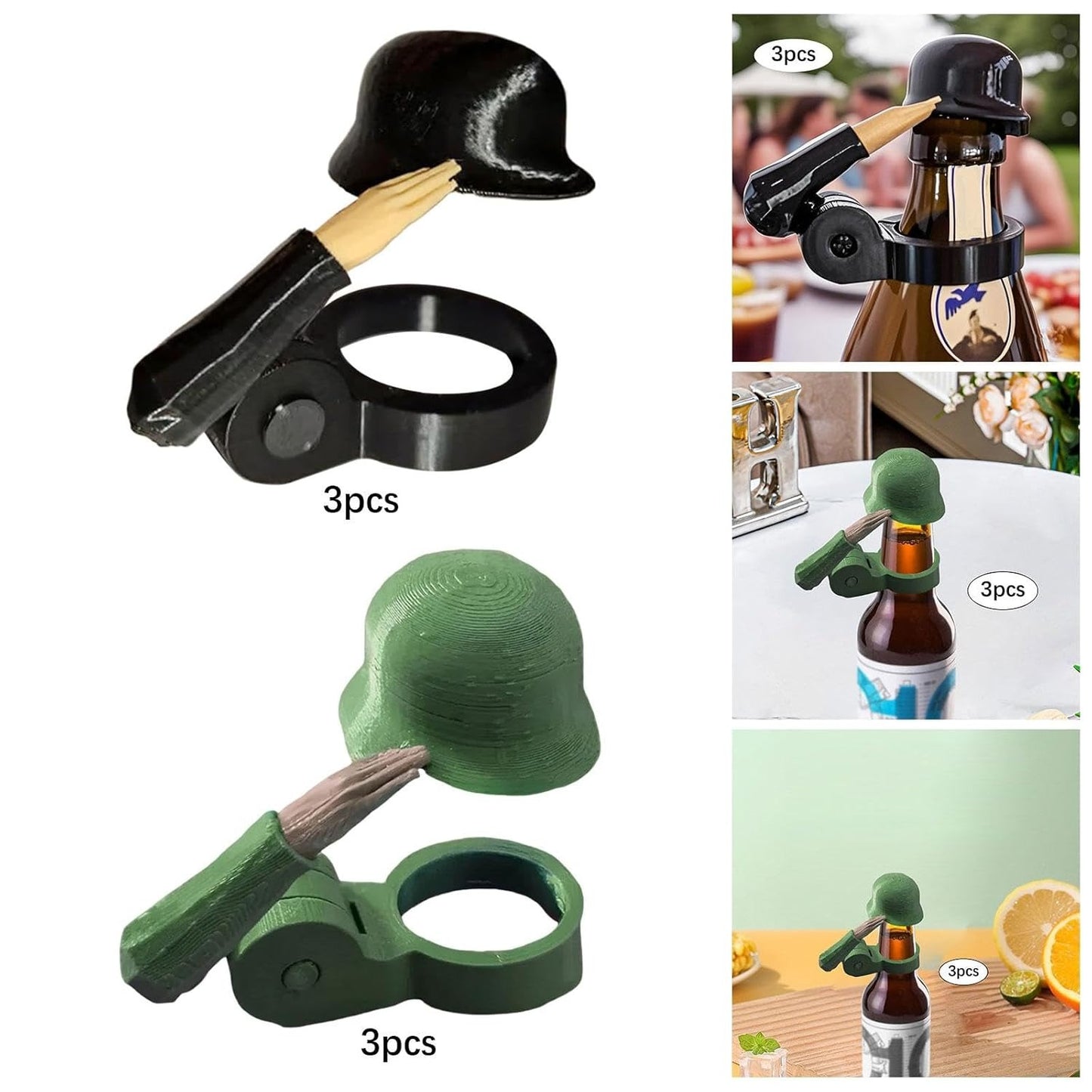 3 Pieces Beer Bottles Helmet Soldier
