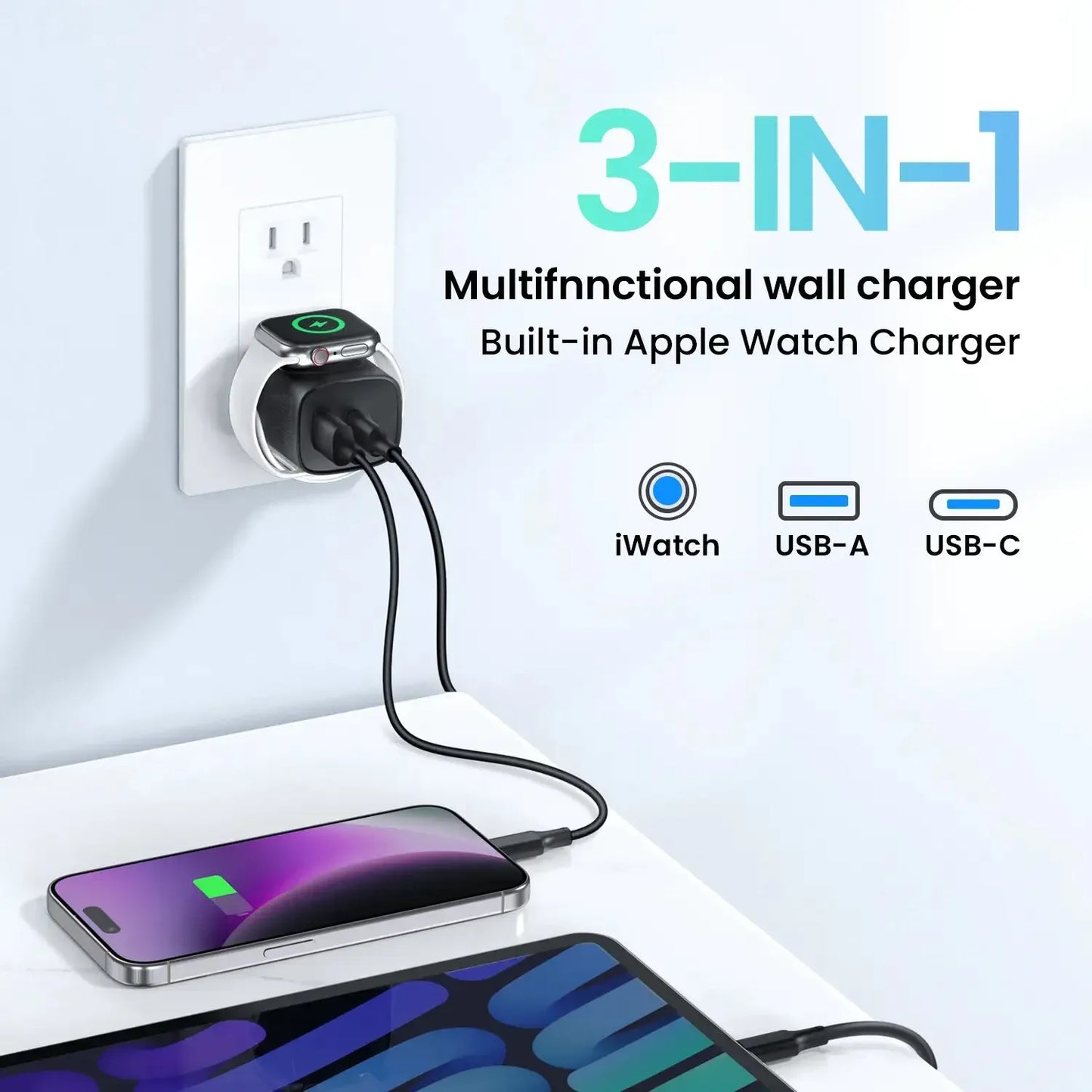 Magnetic 3-in-1 Wireless Charger Plug with Fast Charging