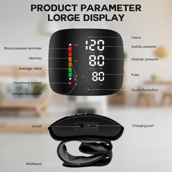 Voice Broadcast Wrist Blood Pressure Monitor with LED Display