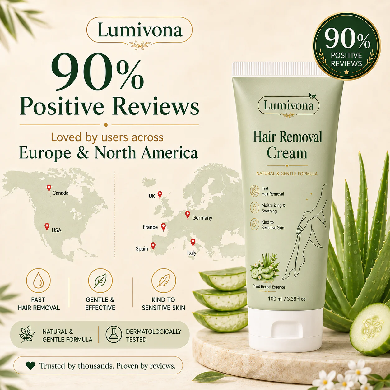 Natural Gentle Sensitive Skin Hair Removal Cream