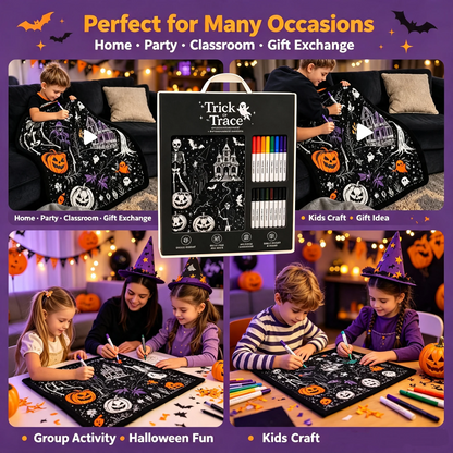 👻Halloween DIY Coloring Blanket with Free 24 Markers🎁Perfect Gift For Family & Friends