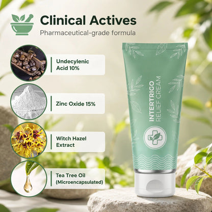 Intertrigo Relief Cream treats 99% of skin fold rashes from the first application