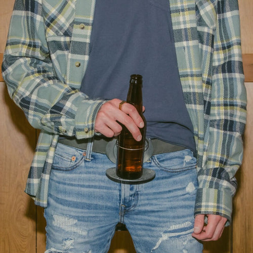 World's first retractable beverage holding belt buckle.