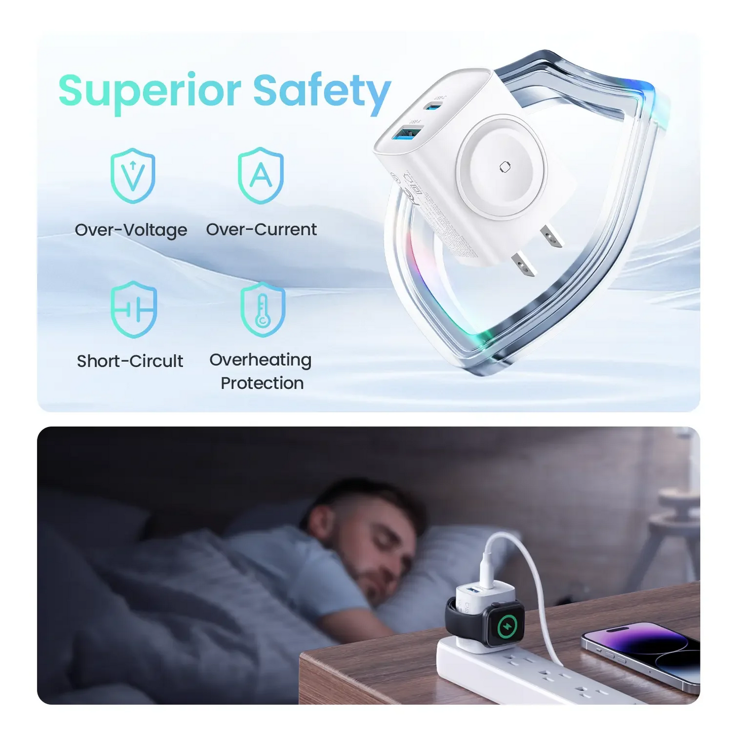 Magnetic 3-in-1 Wireless Charger Plug with Fast Charging