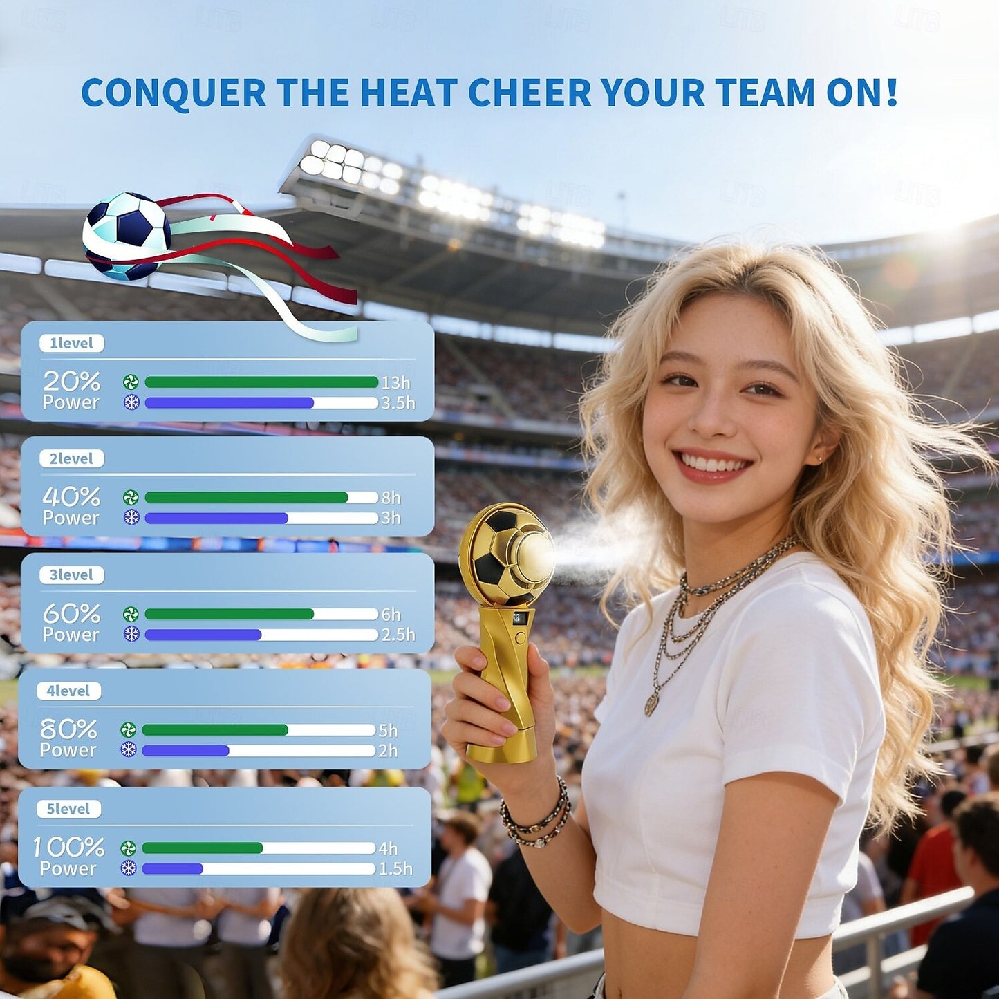 2026 World Soccer USB Rechargeable Football Handheld Fan 