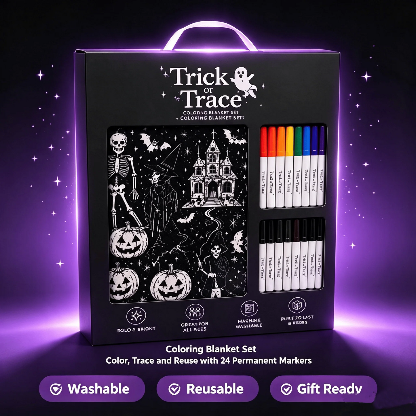 👻Halloween DIY Coloring Blanket with Free 24 Markers🎁Perfect Gift For Family & Friends