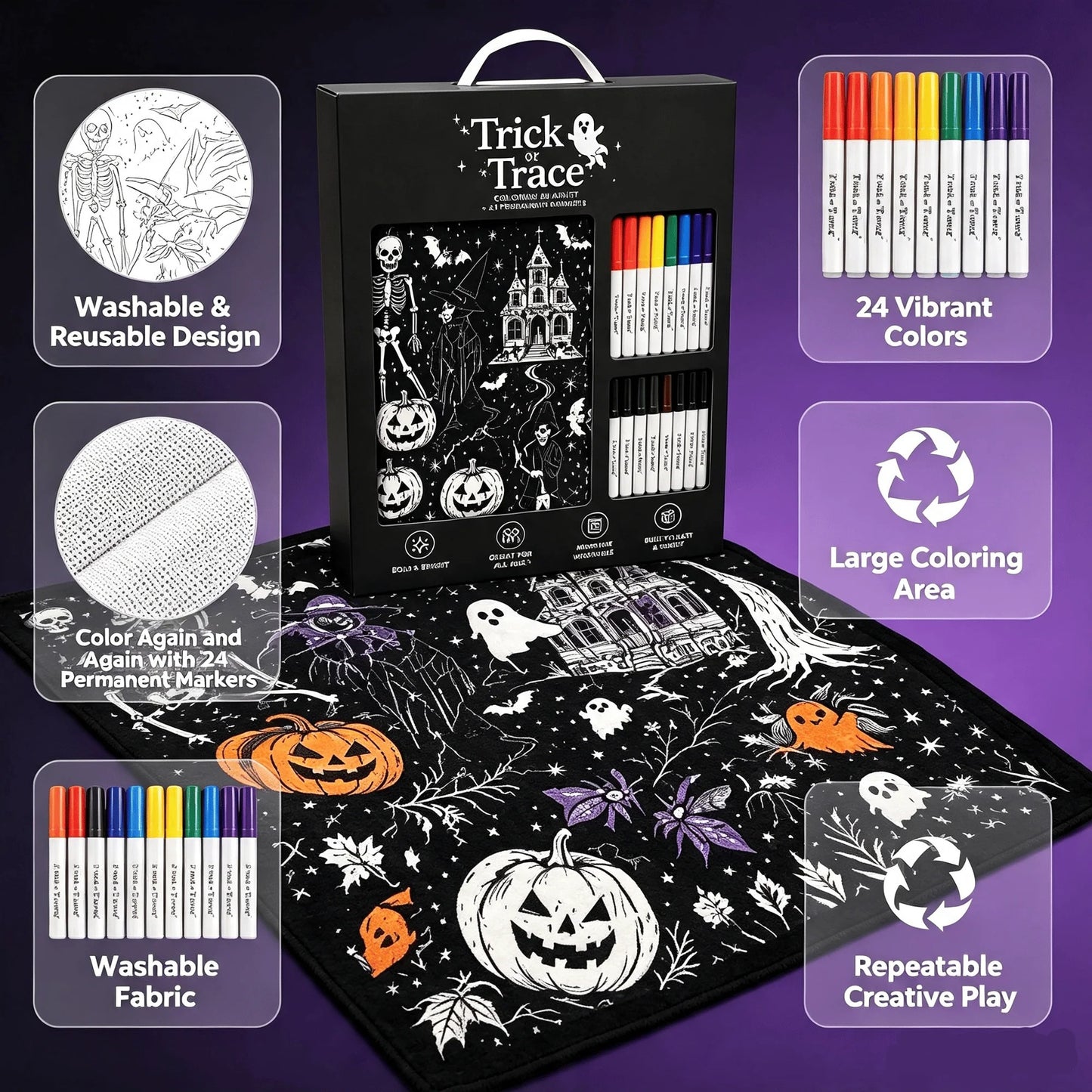 👻Halloween DIY Coloring Blanket with Free 24 Markers🎁Perfect Gift For Family & Friends