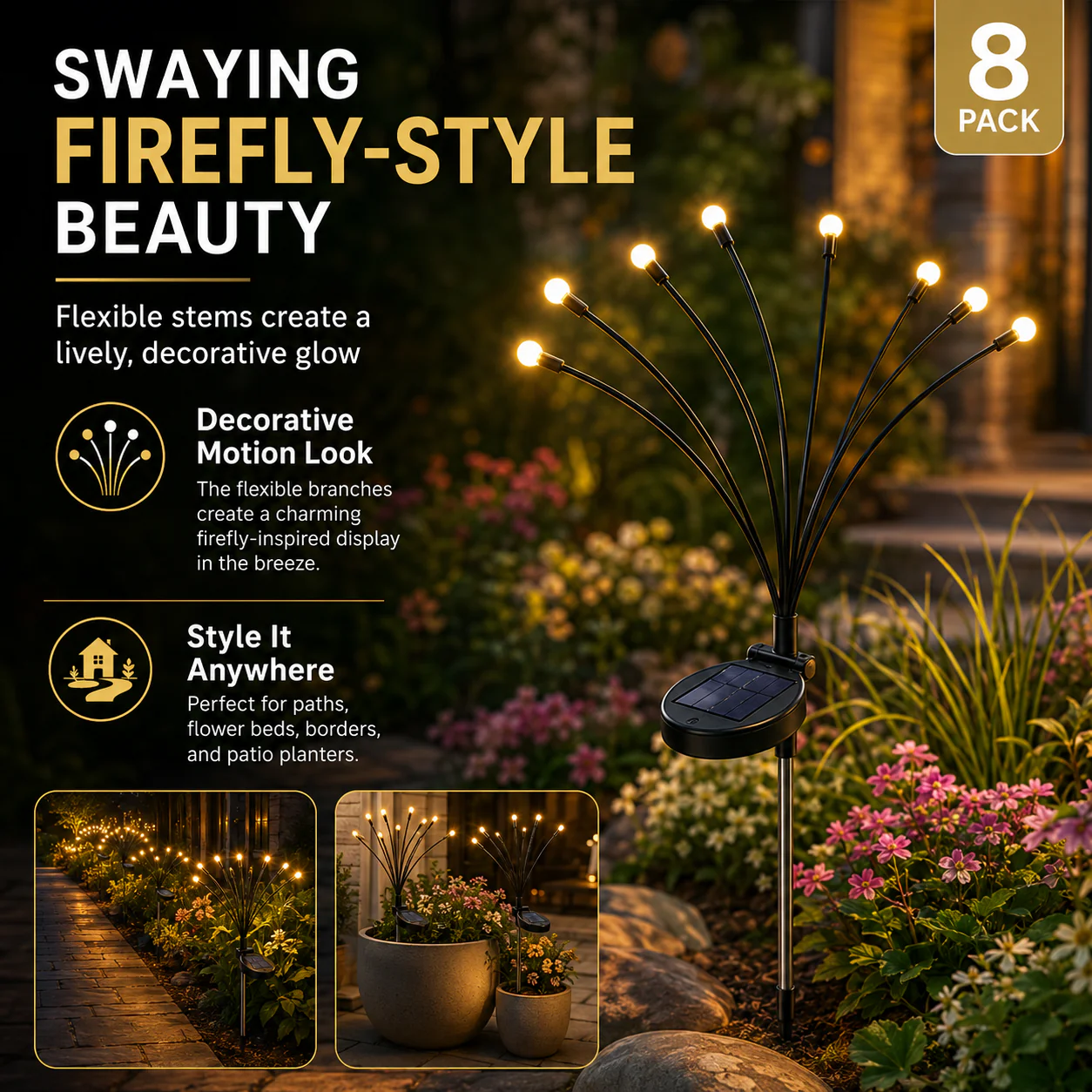 Outdoor Solar Firefly Twinkle Lights, Garden Decor Fairy Lights