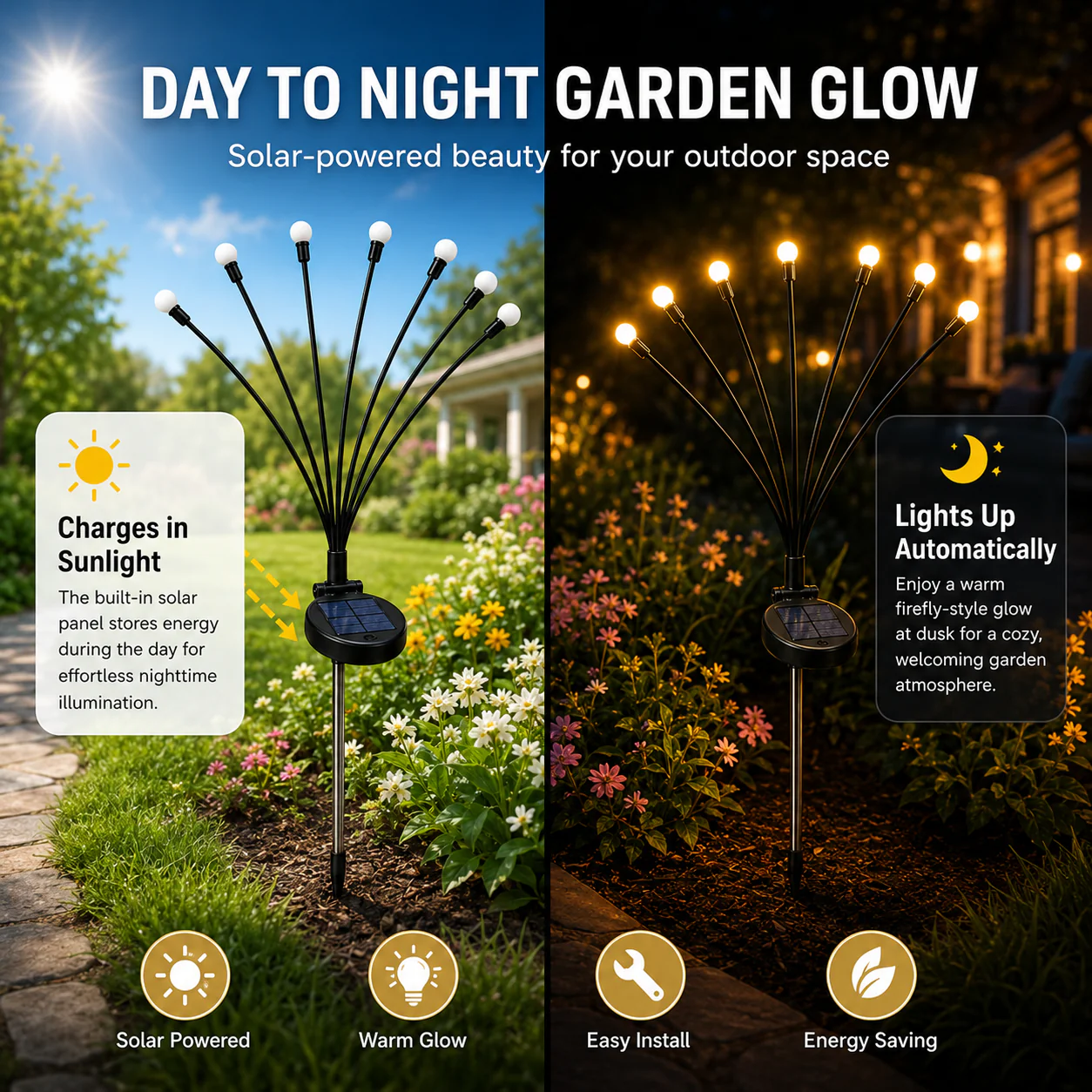 Outdoor Solar Firefly Twinkle Lights, Garden Decor Fairy Lights