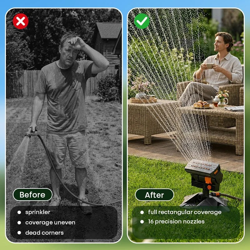 16-Nozzle Oscillating Sprinkler with 4 Adjustable Spray Modes