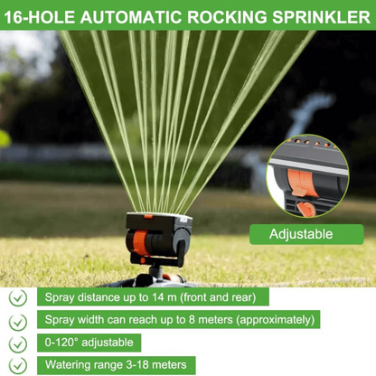 16-Nozzle Oscillating Sprinkler with 4 Adjustable Spray Modes