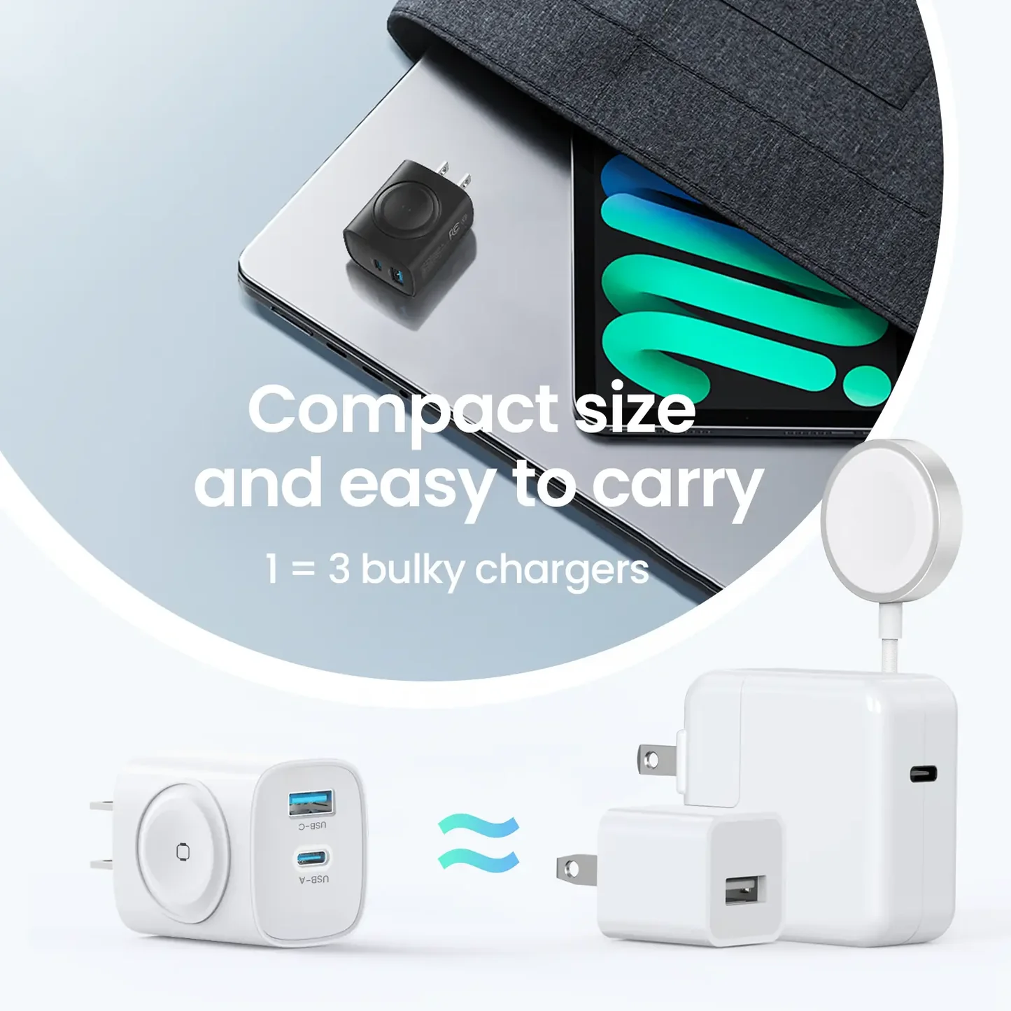 Magnetic 3-in-1 Wireless Charger Plug with Fast Charging