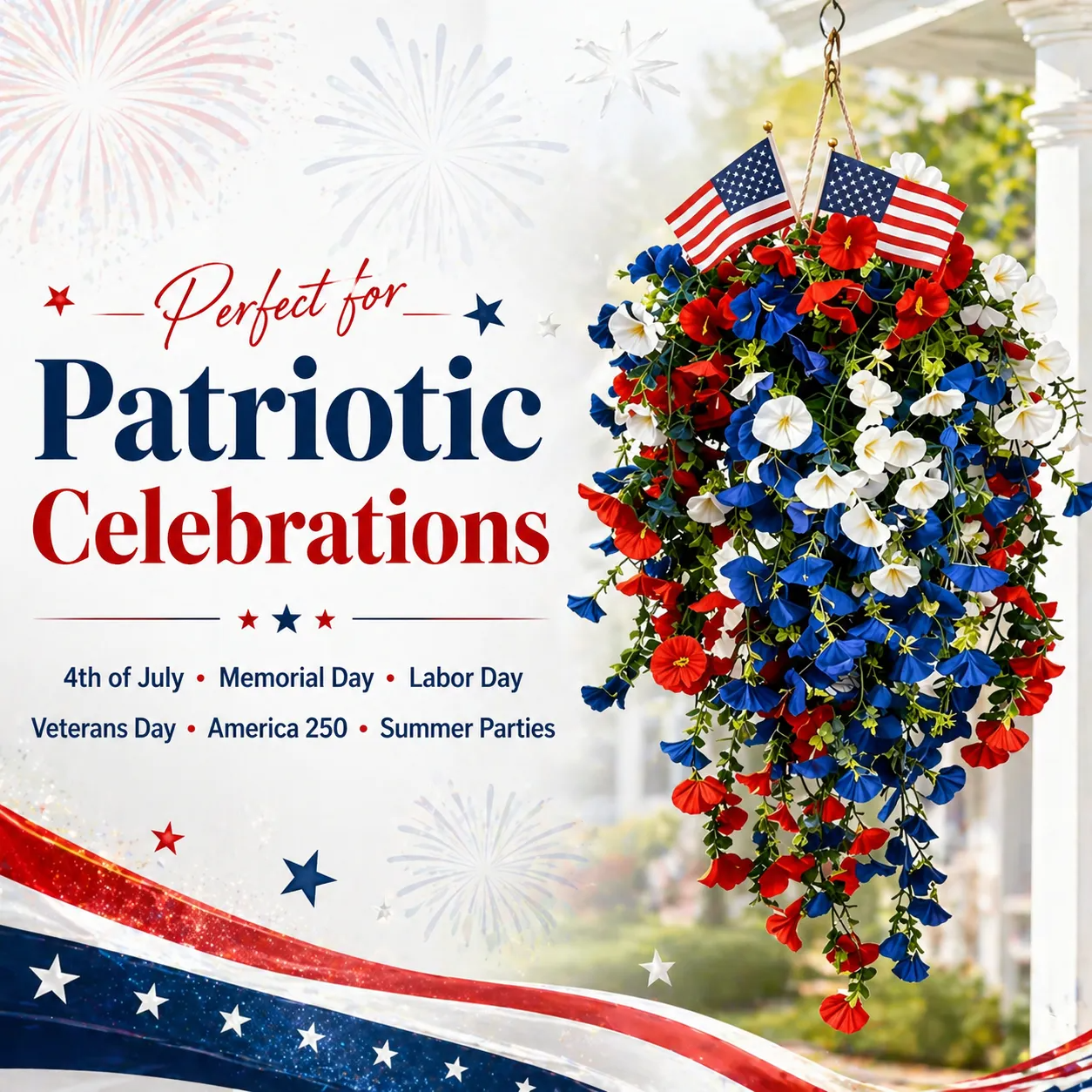 Celebrate America’s 250th Anniversary with Patriotic Hanging Baskets