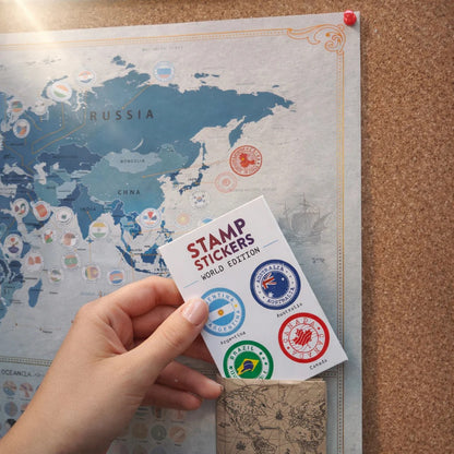 World Travel Map With National Flags and Stamps