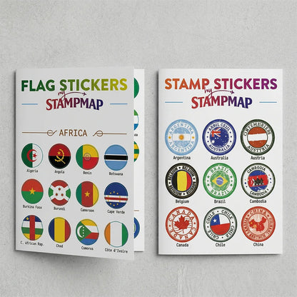 World Travel Map With National Flags and Stamps