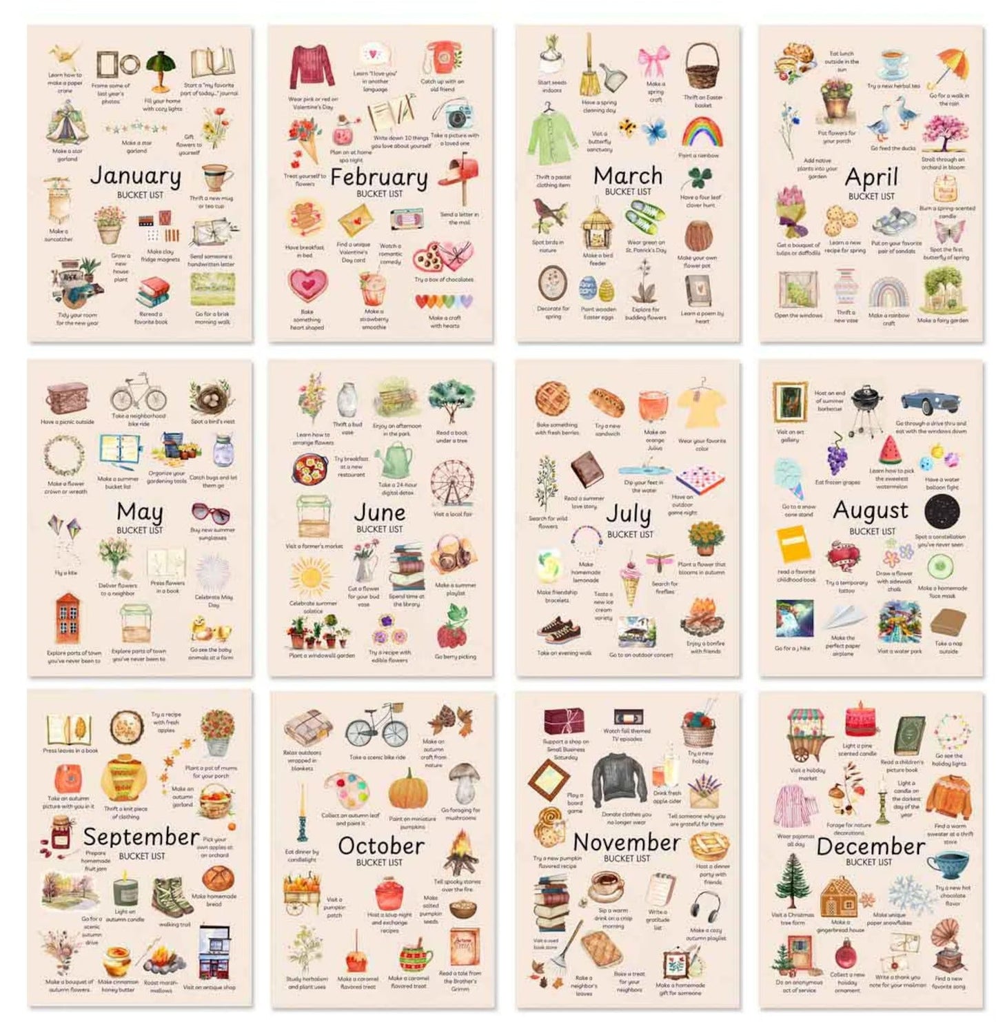 2026 Bucket List Wall Calendar