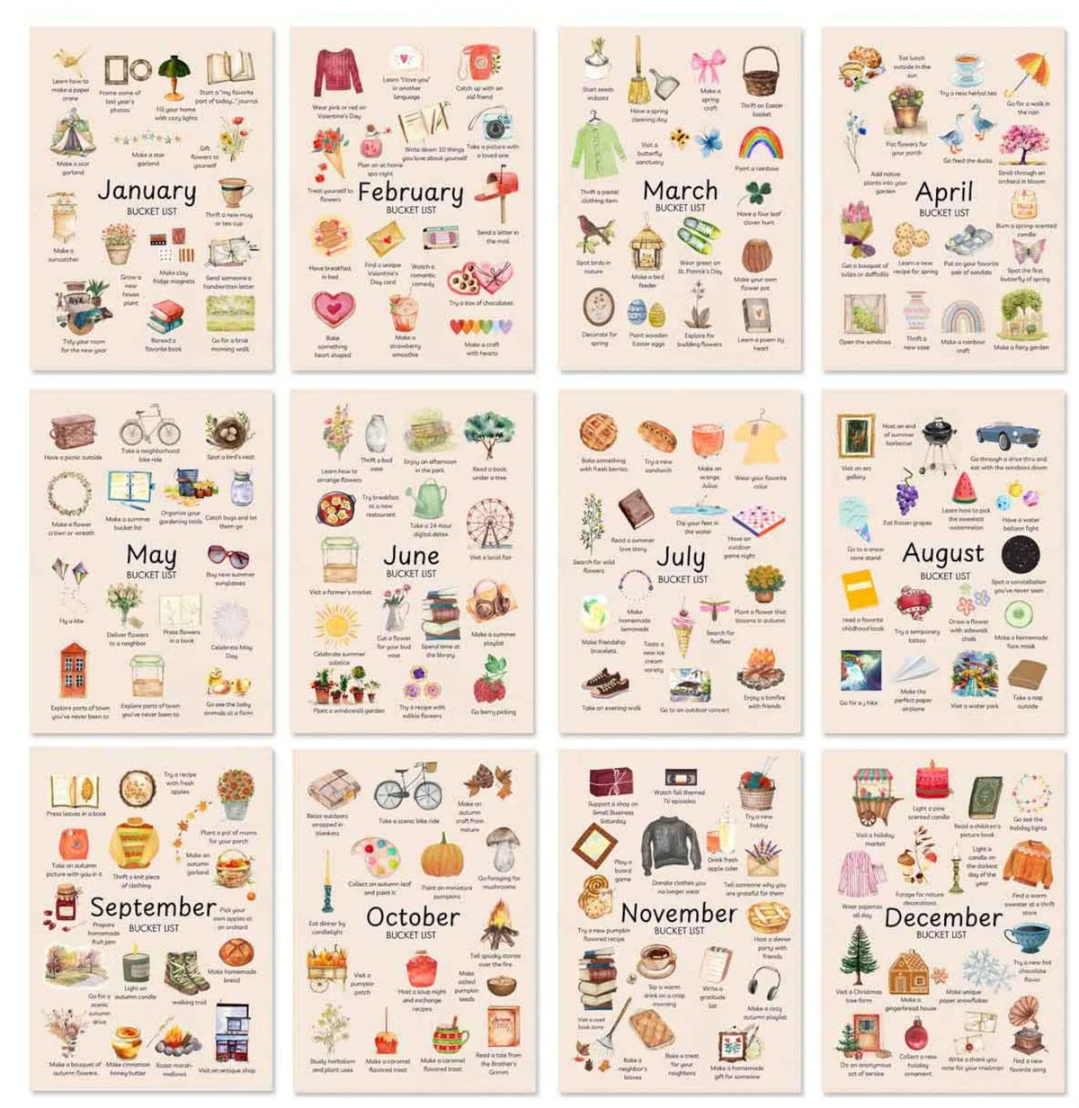 2026 Bucket List Wall Calendar
