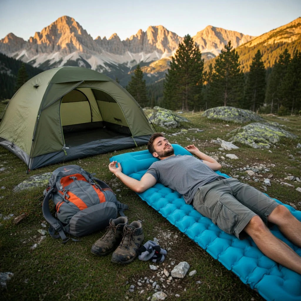 Ultralight Inflatable Sleeping Pad for Camping with Pillow Built-in Foot Pump