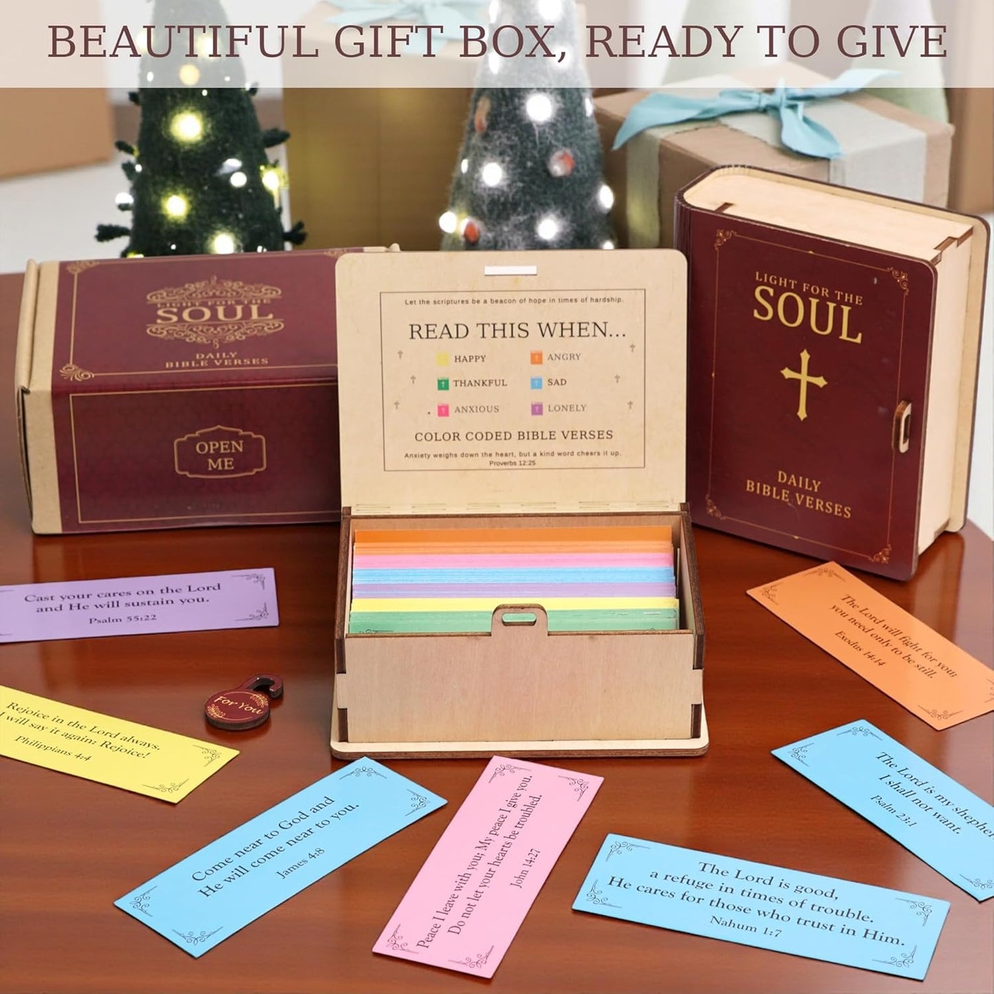 Handmade Wooden Bible Verses Box With 150 Bible Verse for 6 Emotions