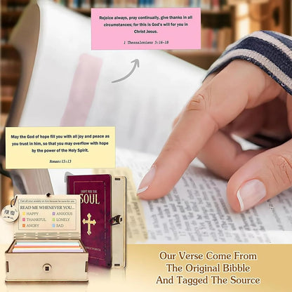 Handmade Wooden Bible Verses Box With 150 Bible Verse for 6 Emotions