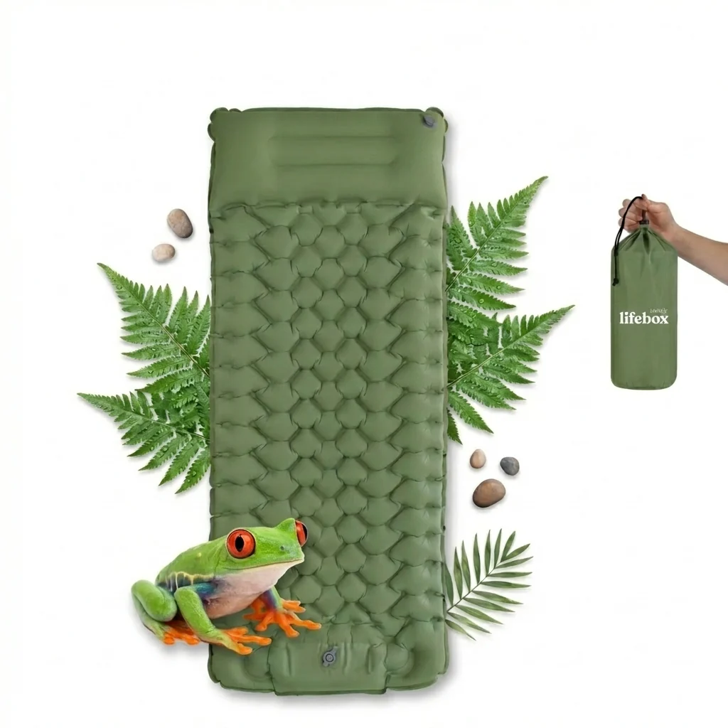 Ultralight Inflatable Sleeping Pad for Camping with Pillow Built-in Foot Pump