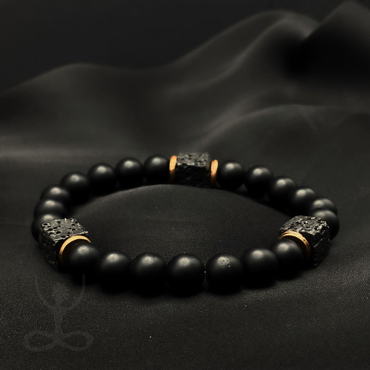 Black Agate and Lava Stone Bracelet