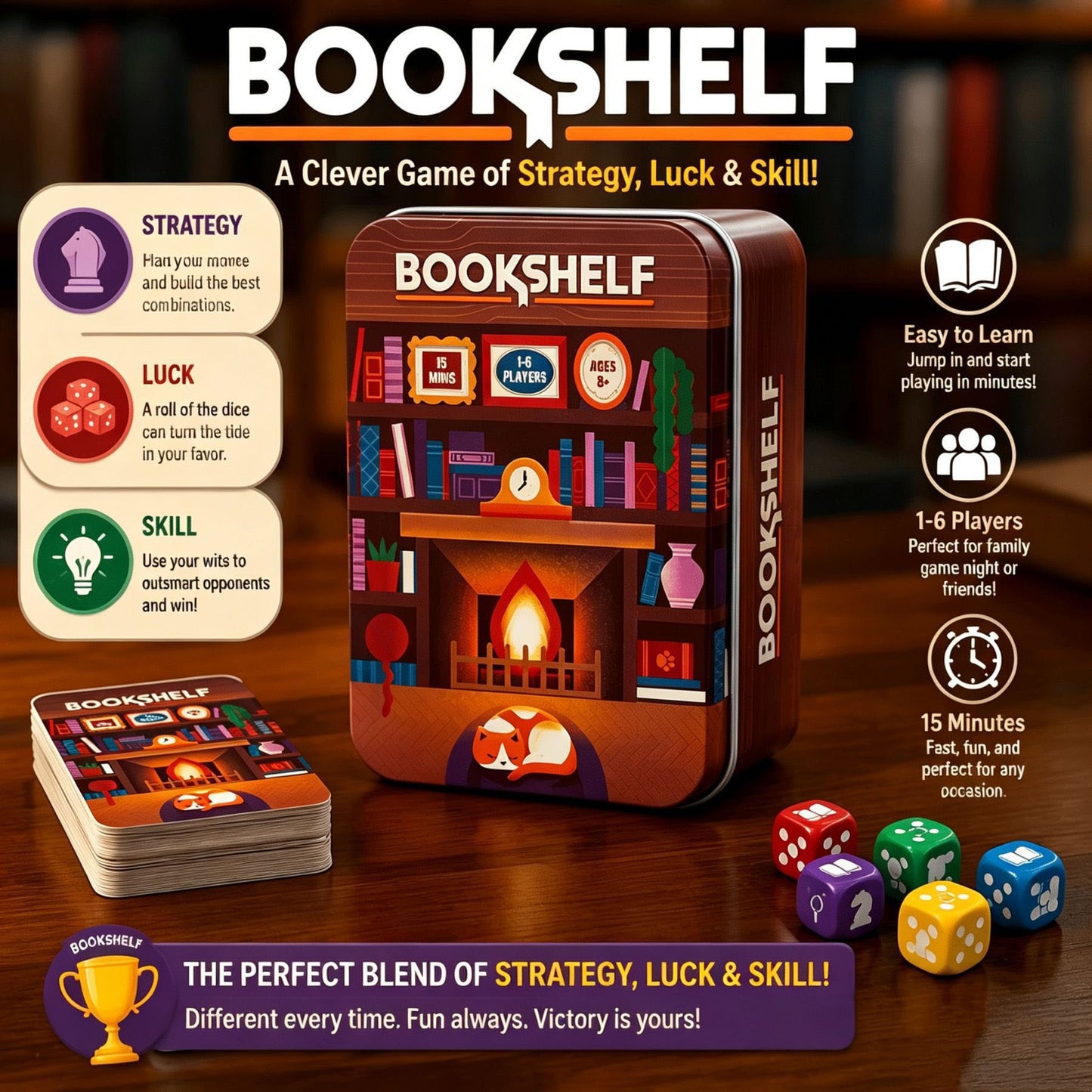 Bookshelf Balance Game – Strategy Stacking Board Game