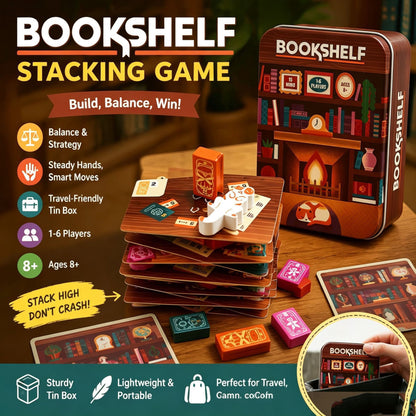 Bookshelf Balance Game – Strategy Stacking Board Game