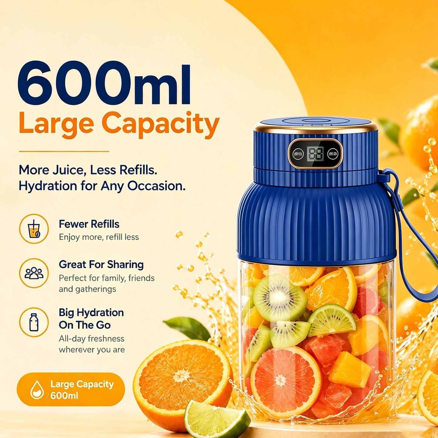 600ml Portable Electric Juicer Blender – Fresh Juice, Smoothies & Shakes Anywhere