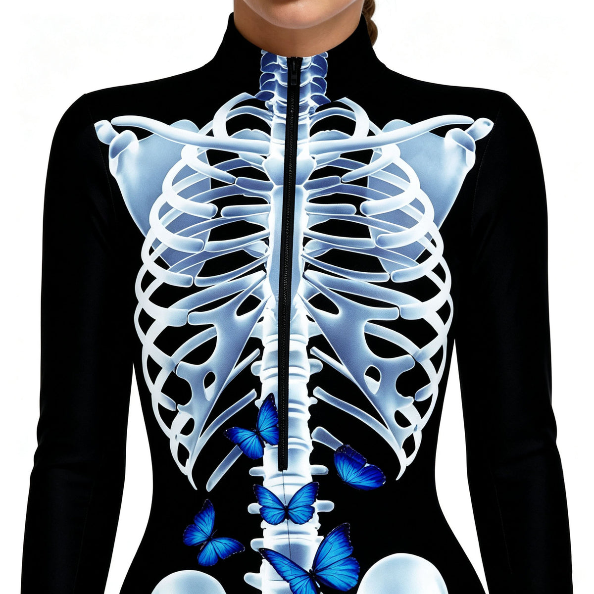 3D Skeleton One Piece Swimsuit – Halloween Bone Print Bathing Suit