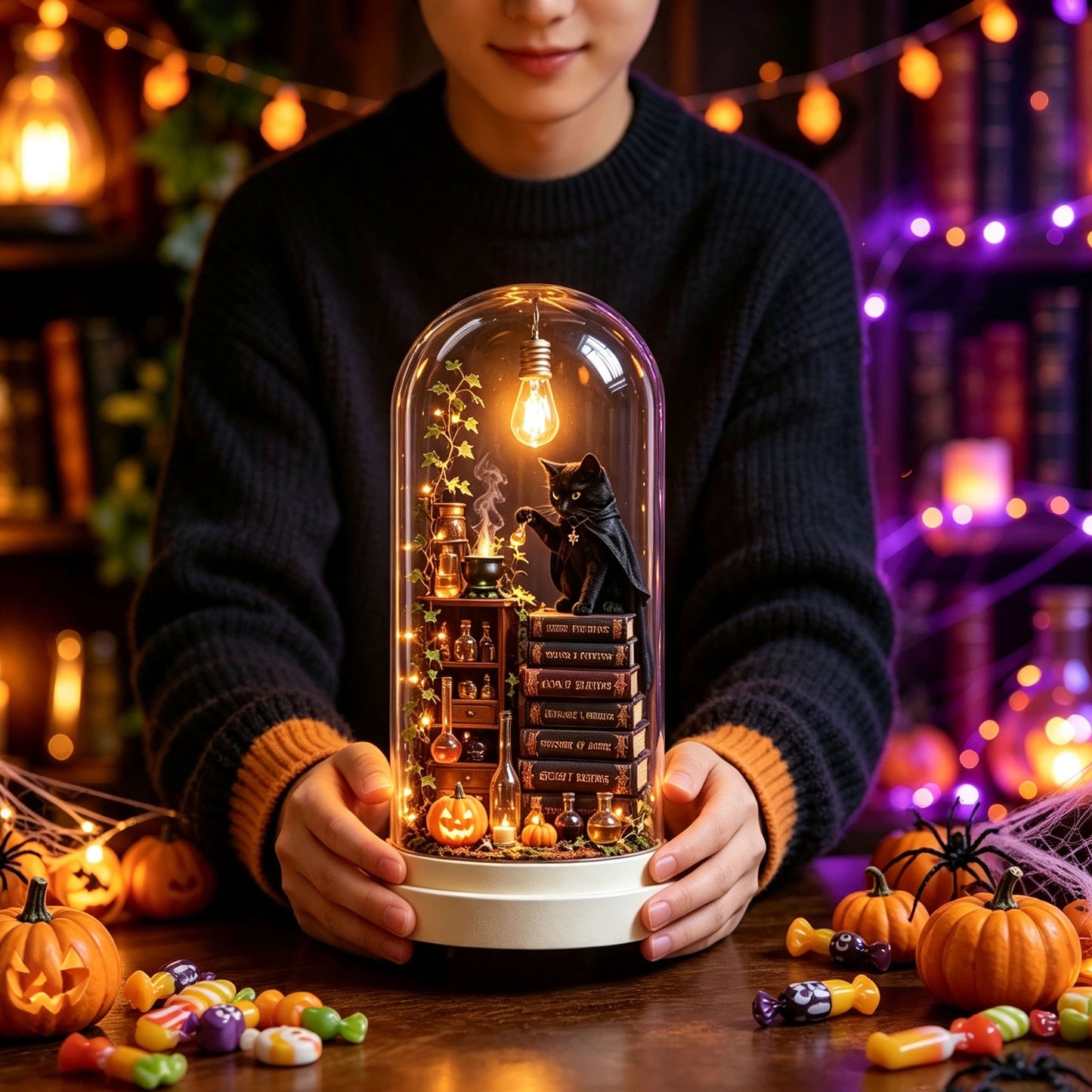 🎃 Halloween Glass Dome Miniature Scene Ambient Lamp