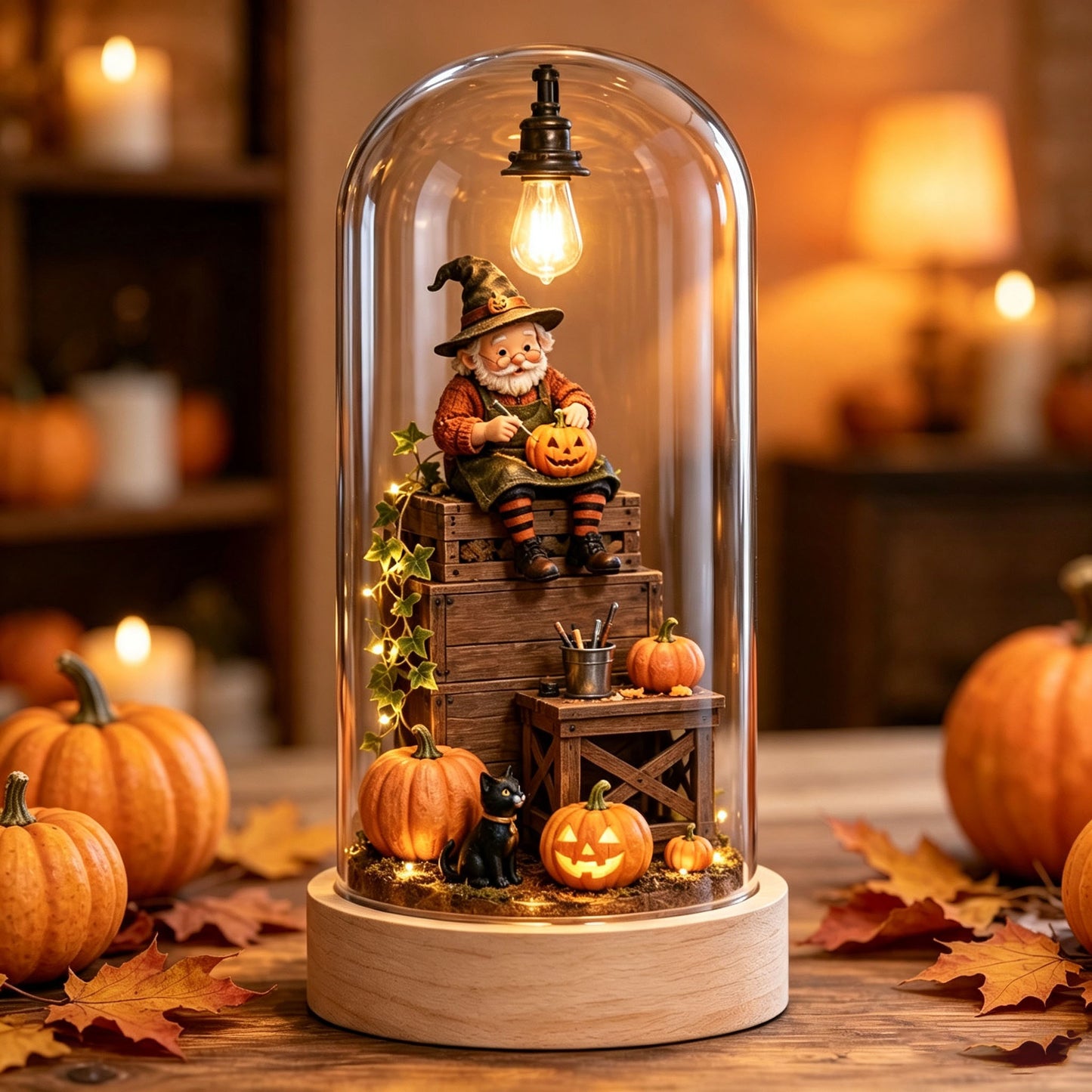 🎃 Halloween Glass Dome Miniature Scene Ambient Lamp