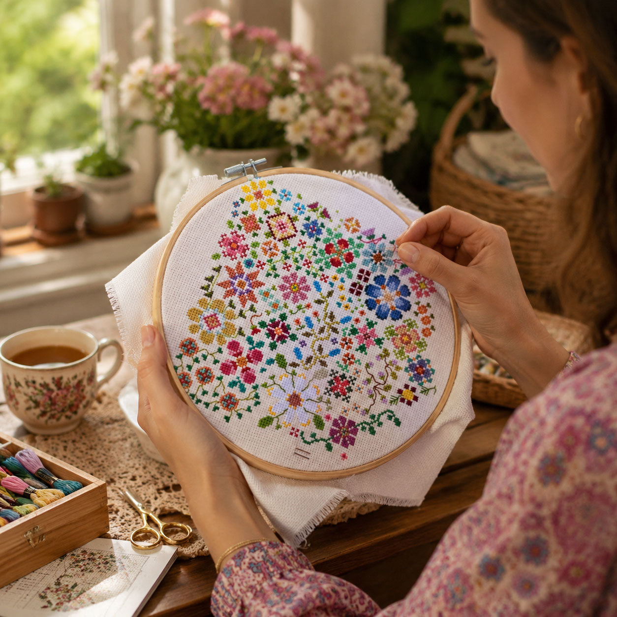 🌸 Bloom a Day Cross Stitch Set