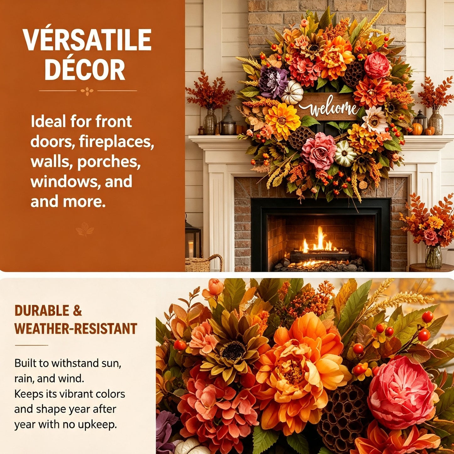 🍁 18 Inch Autumn Harvest Wreath - Dahlia & Pumpkin Front Door Decor