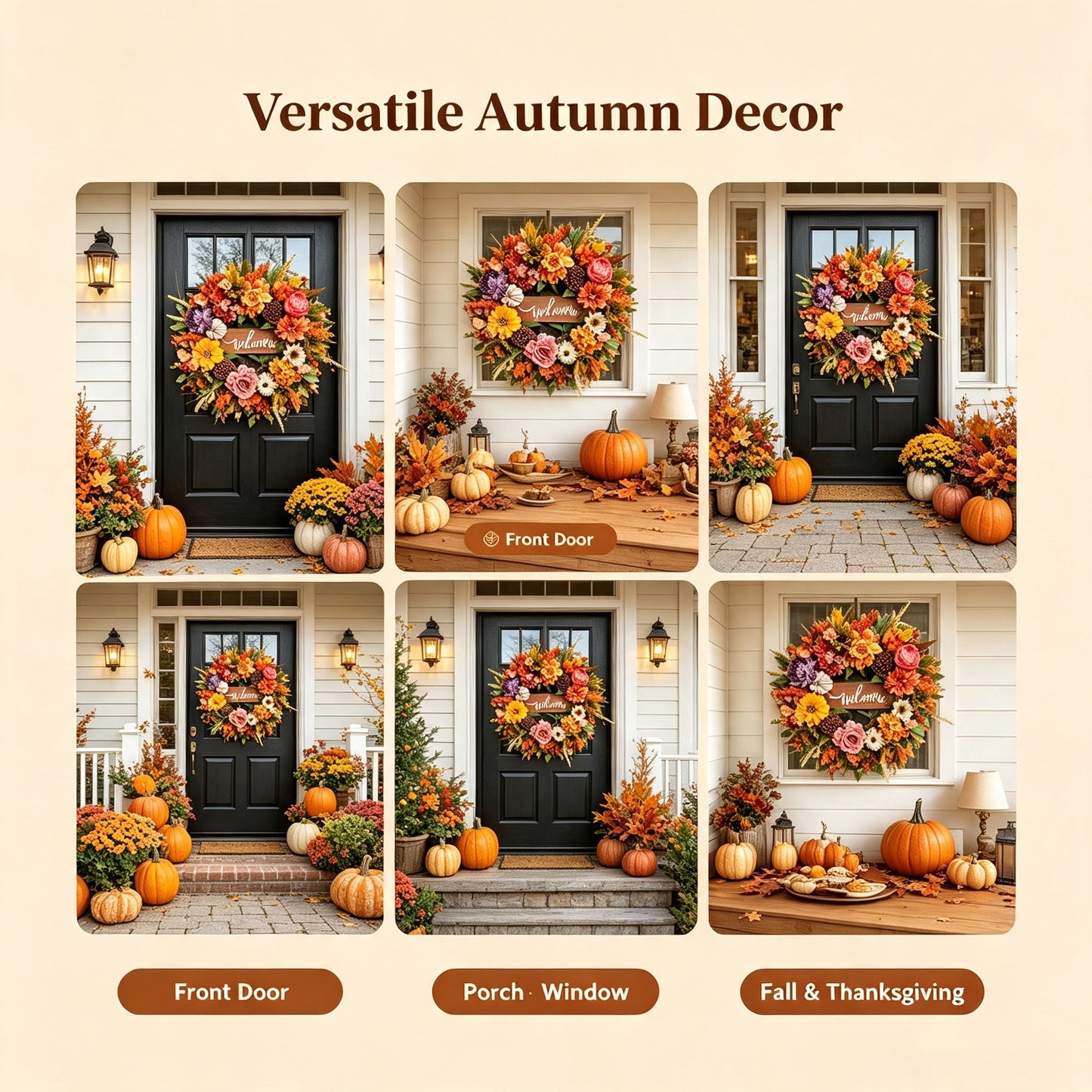 🍁 18 Inch Autumn Harvest Wreath - Dahlia & Pumpkin Front Door Decor