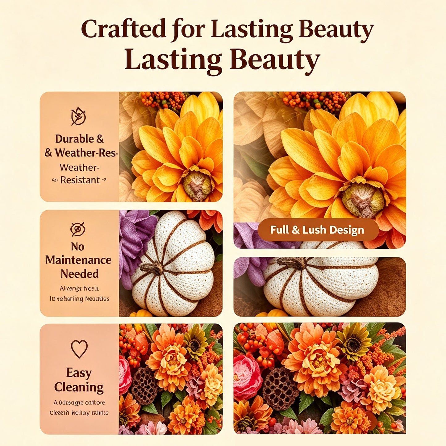🍁 18 Inch Autumn Harvest Wreath - Dahlia & Pumpkin Front Door Decor
