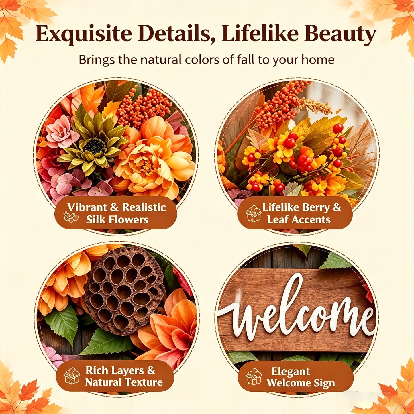 🍁 18 Inch Autumn Harvest Wreath - Dahlia & Pumpkin Front Door Decor