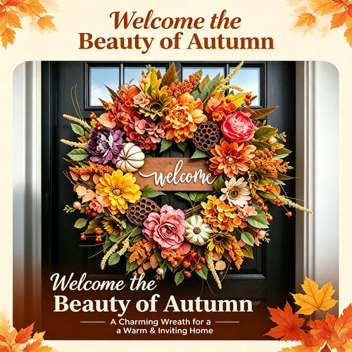 🍁 18 Inch Autumn Harvest Wreath - Dahlia & Pumpkin Front Door Decor