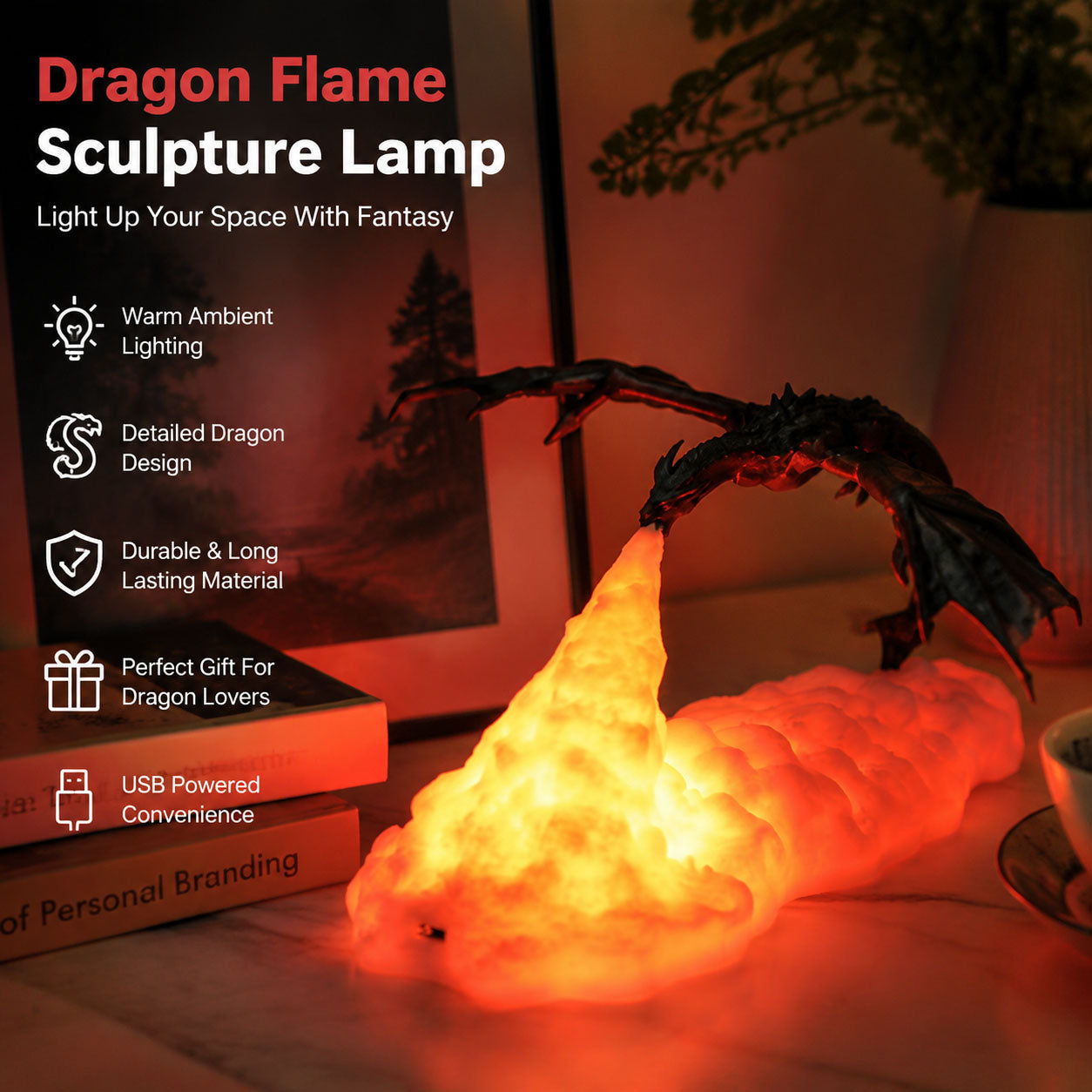 🔥 Fire Dragon 3D Sculpture Dragon Lamp