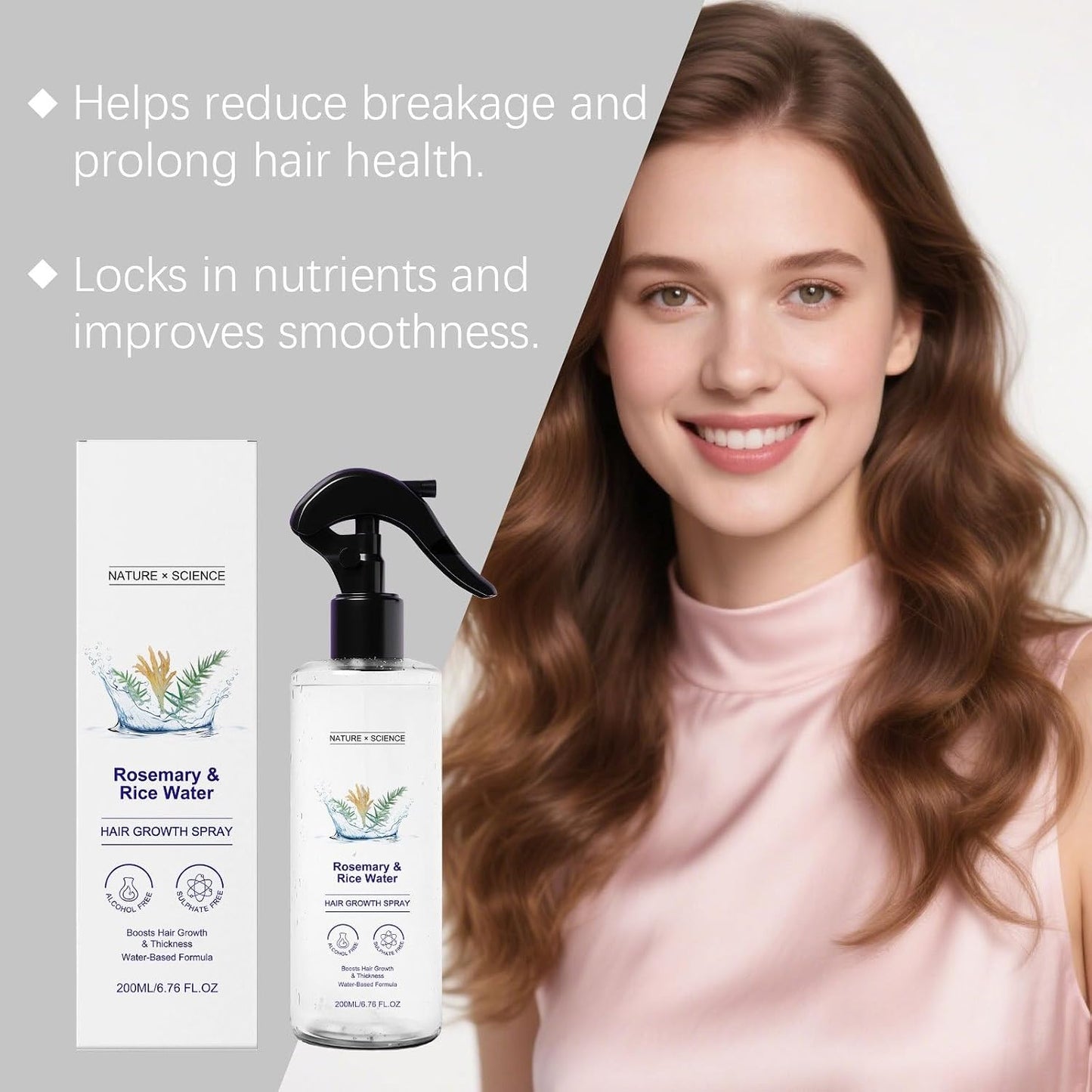 Rosemary Water and Rice Water Hair Spray for Frizz and Smoothness