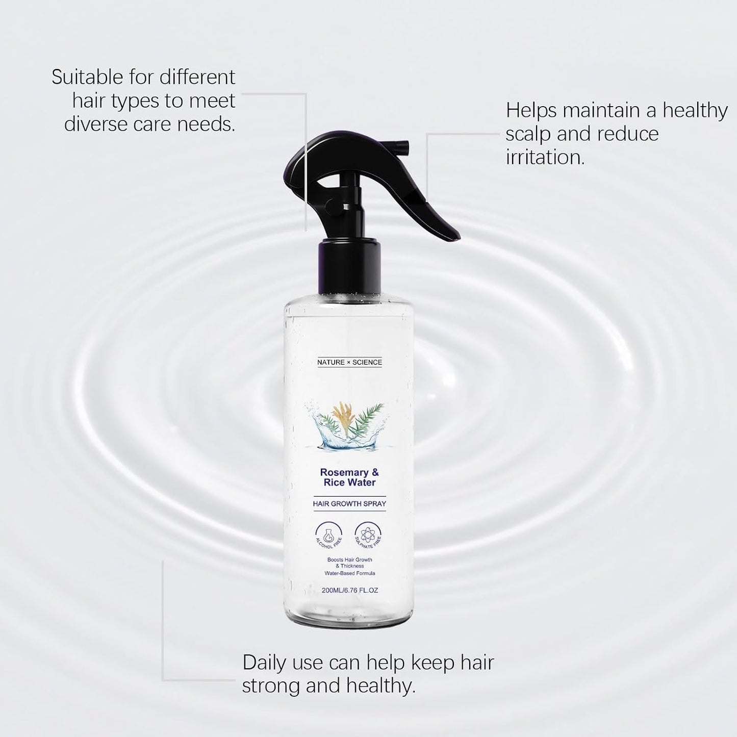 Rosemary Water and Rice Water Hair Spray for Frizz and Smoothness