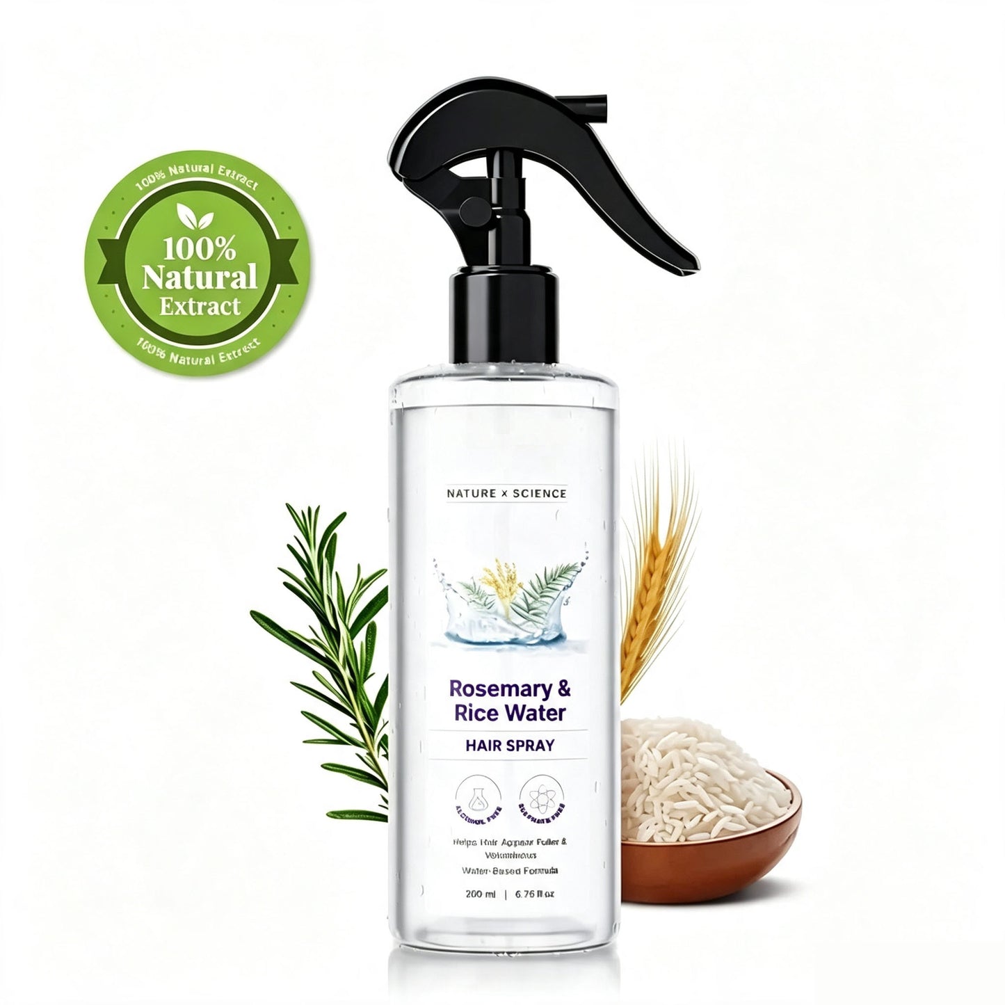 Rosemary Water and Rice Water Hair Spray for Frizz and Smoothness