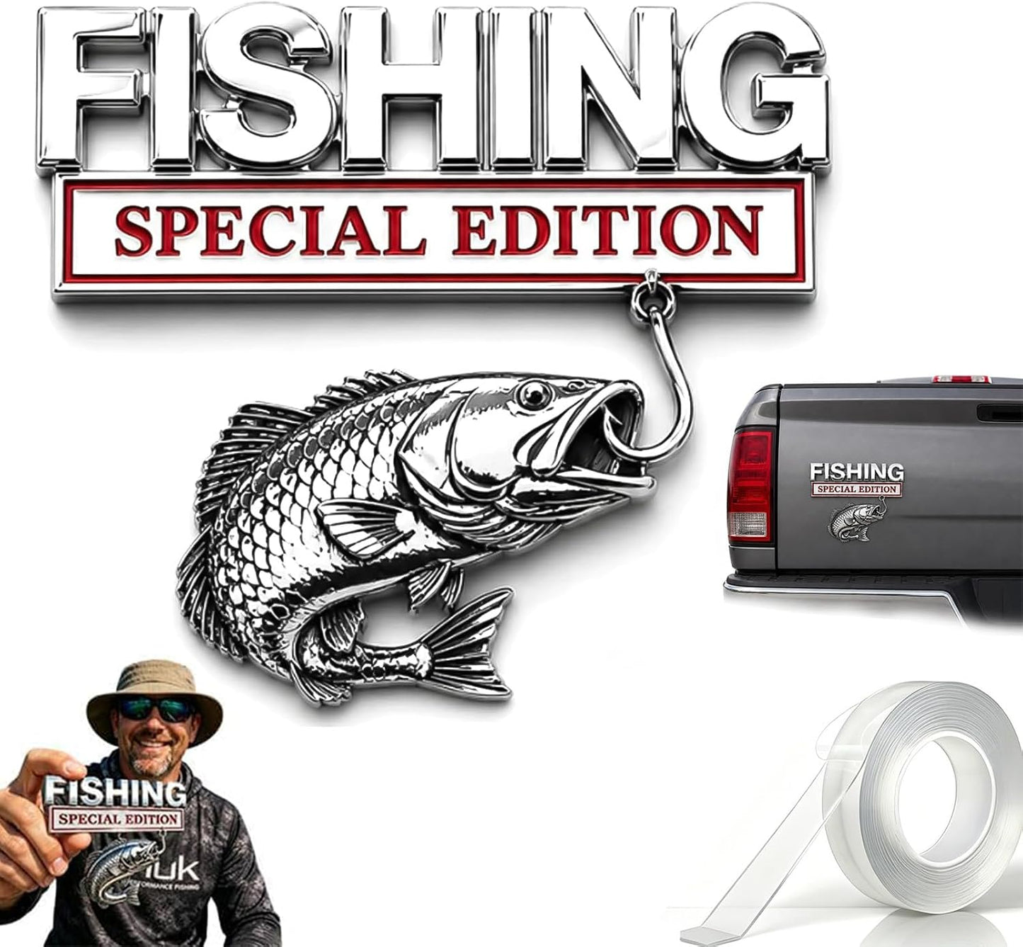 3D Metal Fish Hook Emblem, Fishing Special Edition