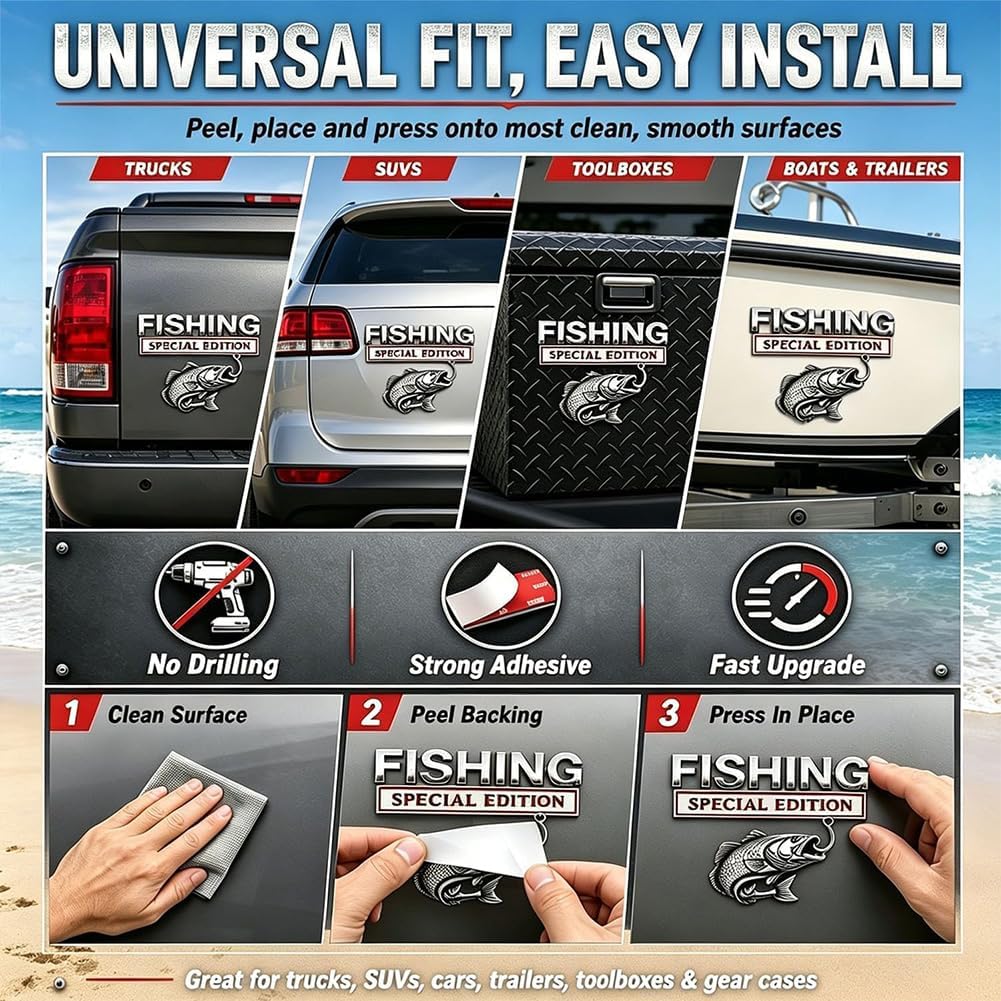 3D Metal Fish Hook Emblem, Fishing Special Edition