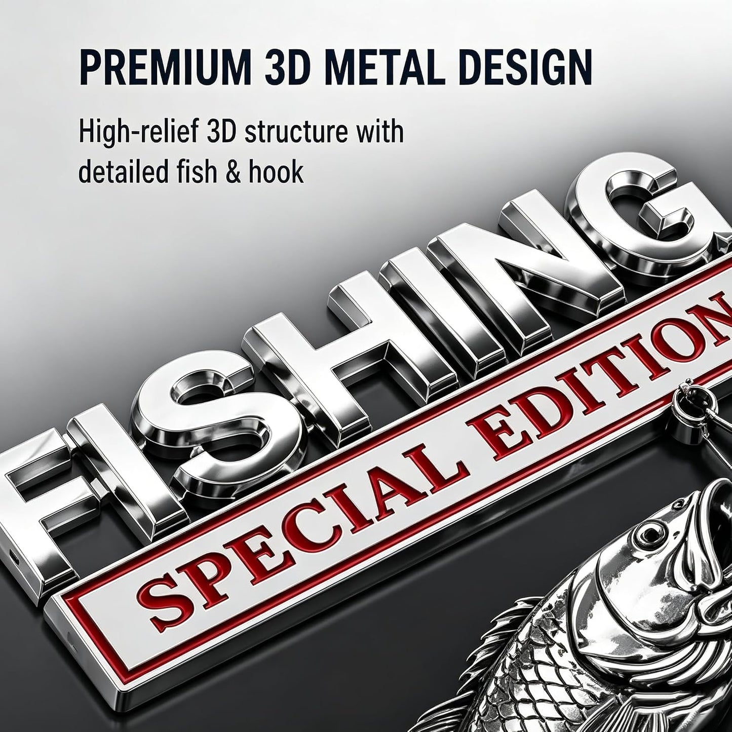3D Metal Fish Hook Emblem, Fishing Special Edition