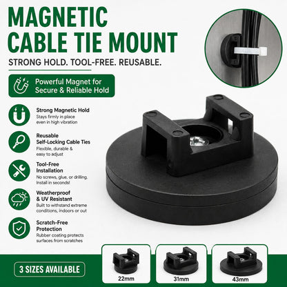 🧲 Magnetic Cable Tie Mounts - No-Drill,Cable Organizer for Desk, Garage & RV