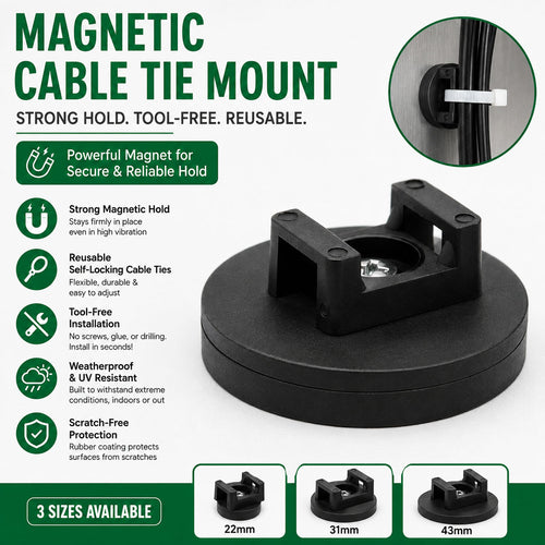 🧲 Magnetic Cable Tie Mounts - No-Drill,Cable Organizer for Desk, Garage & RV