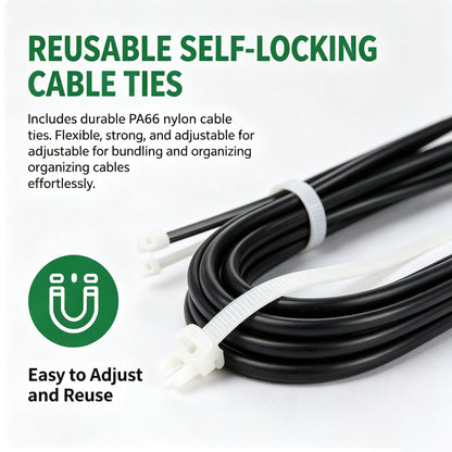 🧲 Magnetic Cable Tie Mounts - No-Drill,Cable Organizer for Desk, Garage & RV