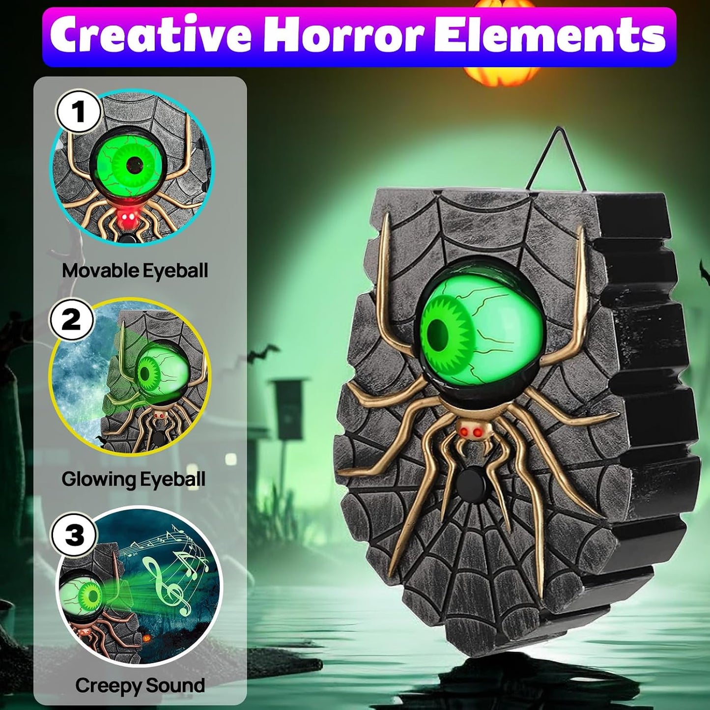 👻 Halloween Horror Spider Doorbell – Moving Eyeball & Glow